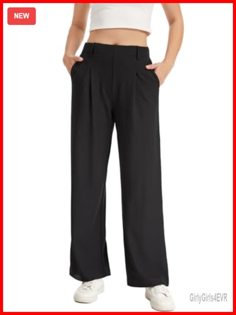Waffle Knit Stretchy Wide Leg Slacks with Pockets